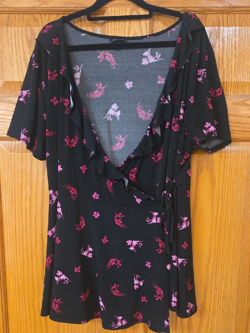 torrid Black Floral Top with Pink Blossoms